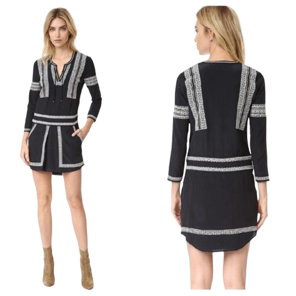 Veronica Beard Black Silk Embroidered Mini Dress
